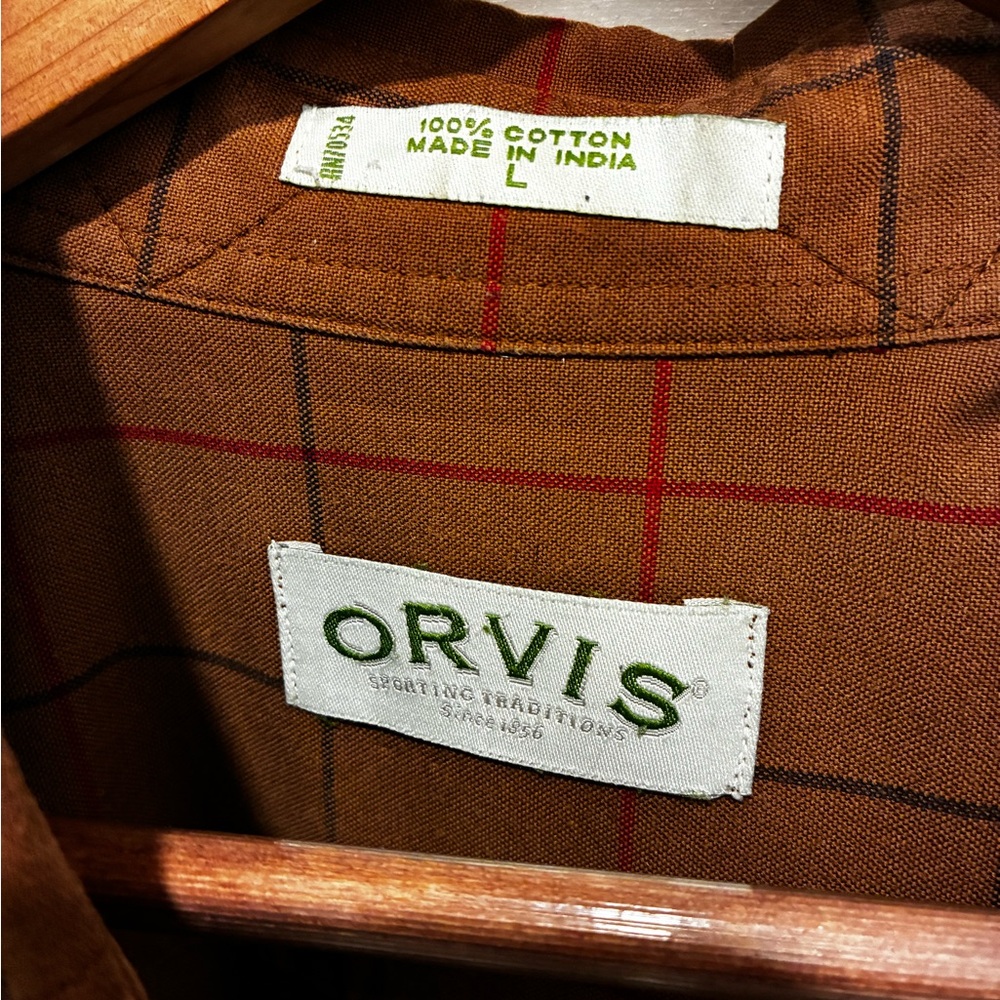 Orvis Tan Checkered Cotton Shirt